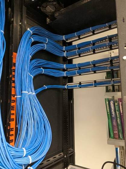 Cat6 combed and fanned into patch panels