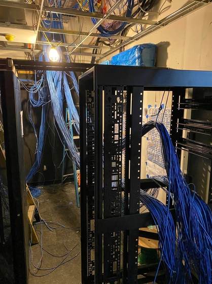 Runs entering the rack from the ceiling
