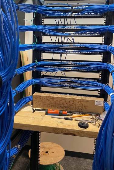 Combed Cat6 tied into a patch panel stack